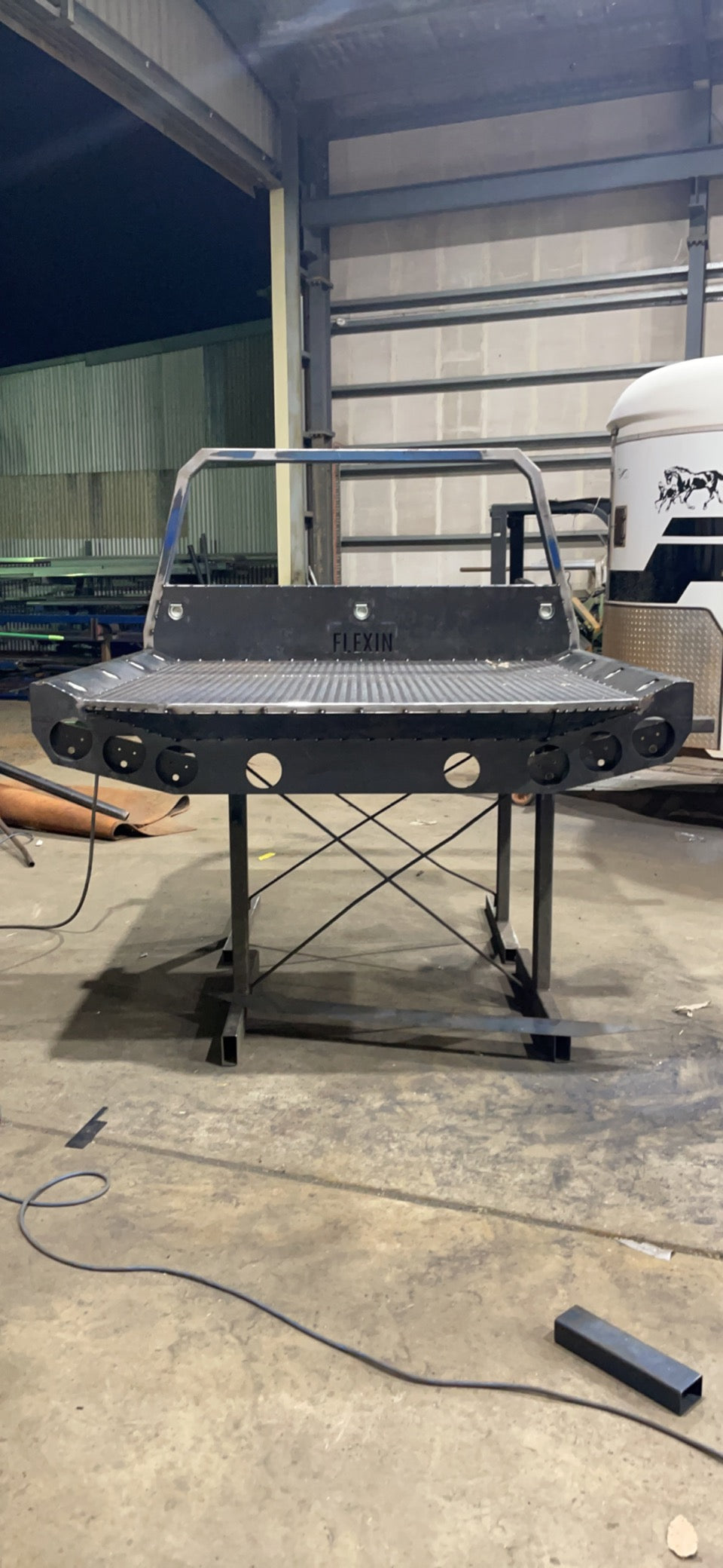 Fabricated steel tray in the workshop